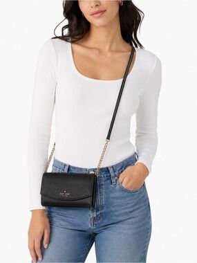 NEW! Kate Spade Eva Wallet On A Chain – Black Pebbled Leather